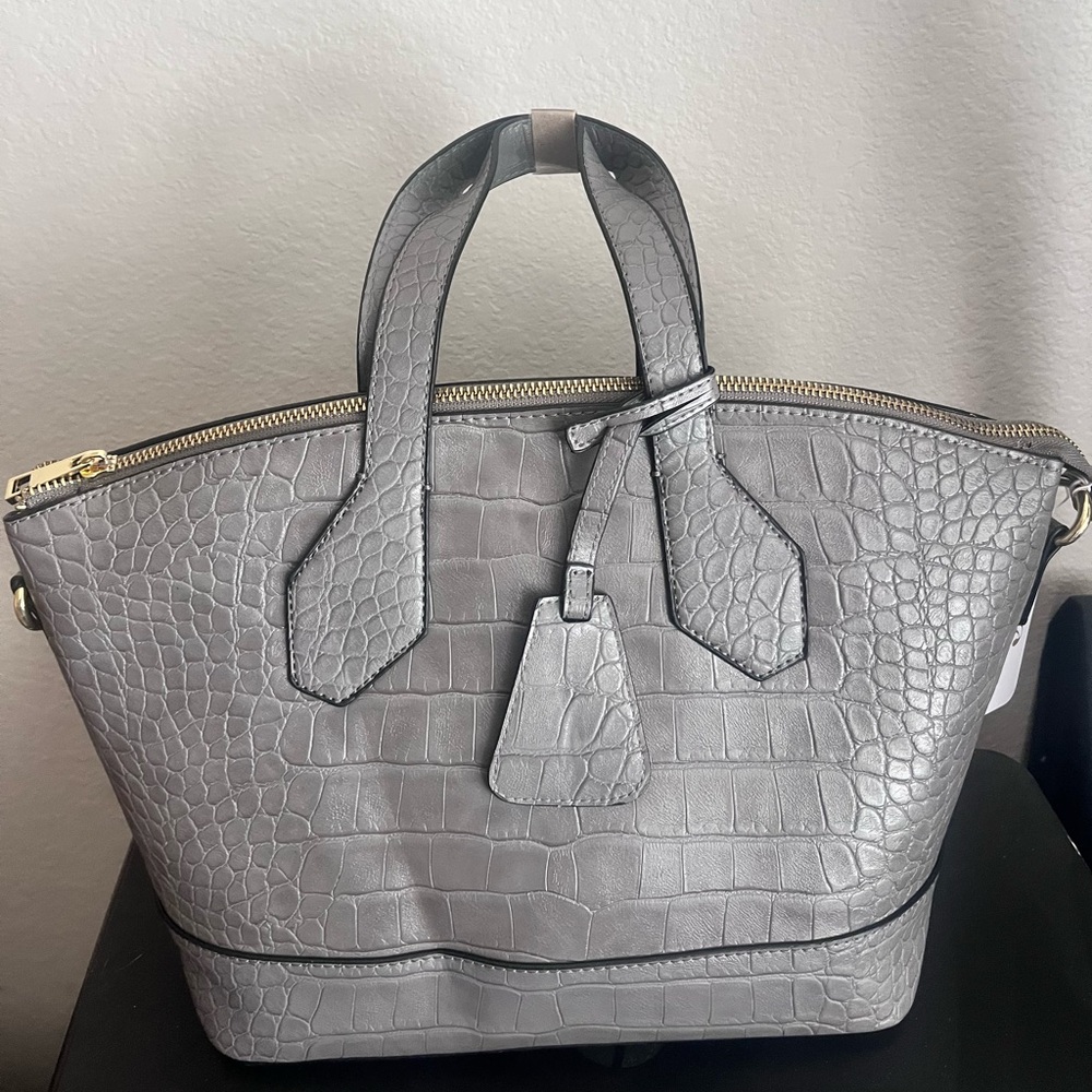 Elegant Gray Crocodile-Embossed Women's Bag